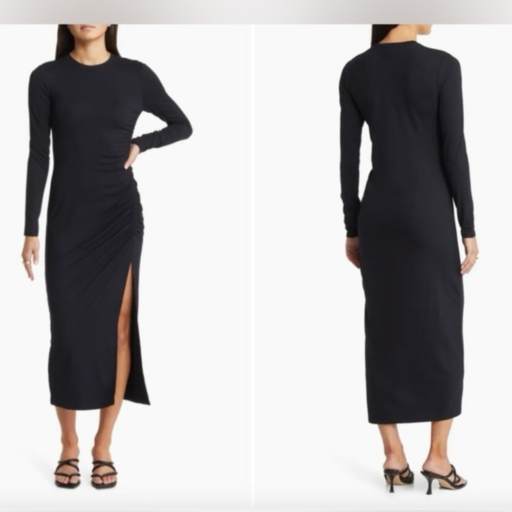 Open Edit Black Long Sleeve Mididress